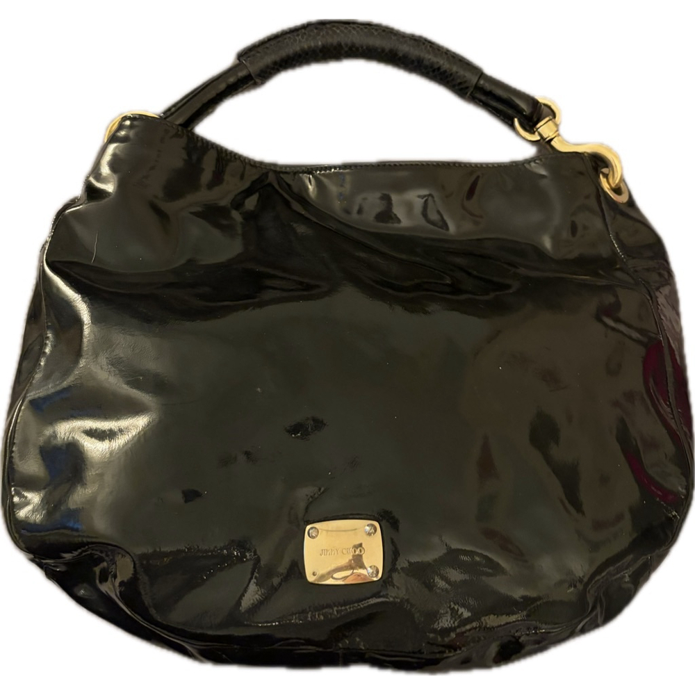 Jimmy Choo Black Patent PYTHON Handle Hobo Bag with COA